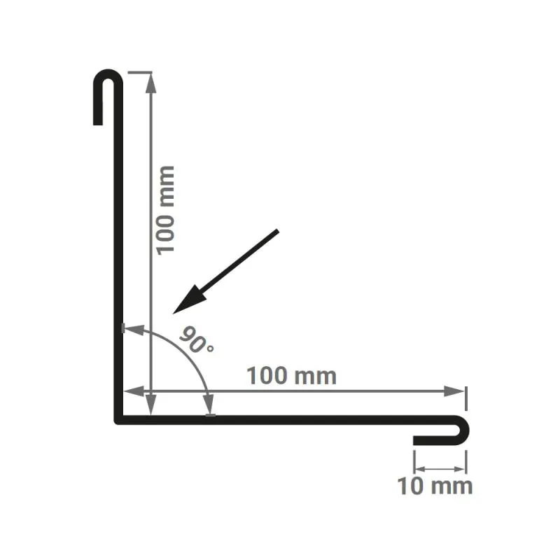 Querschnitt einer Innenecke mit einem Schenkelmaß von 100 x 100 mm